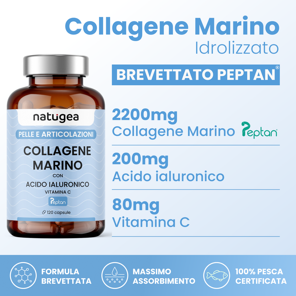 Collagene marino idrolizzato per pelle – Peptan® Tipo 1 con Acido Ialuronico e Vitamina C