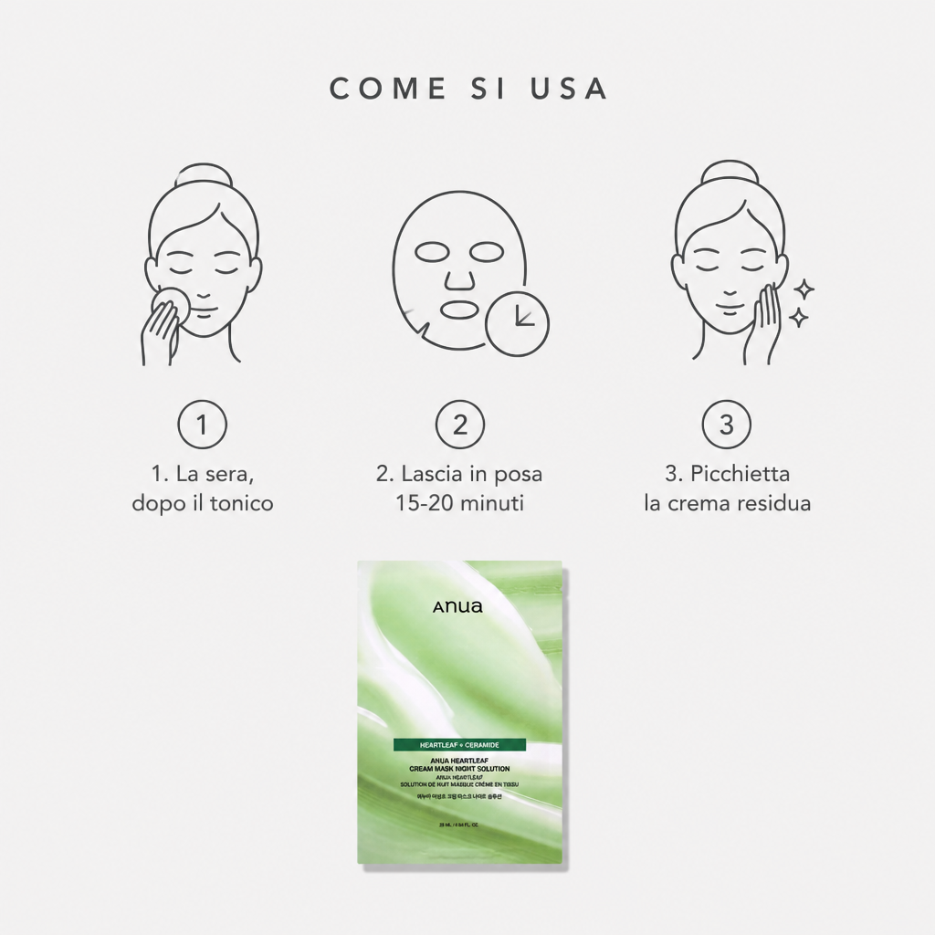 Anua Heartleaf Mask Night Solution – Maschera Viso Notte 10 pz